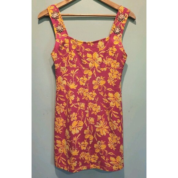 Zara Dresses & Skirts - Zara Pink Orange Floral Knit Sleeveless Beaded Babydoll Pencil Dress Sz S